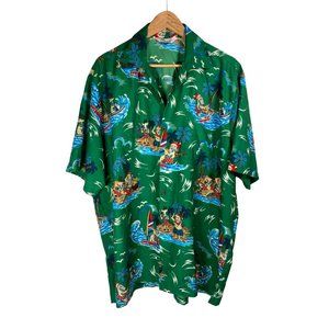 Tacky Christmas Hawaiian shirt size 2XL Santa button-up green
